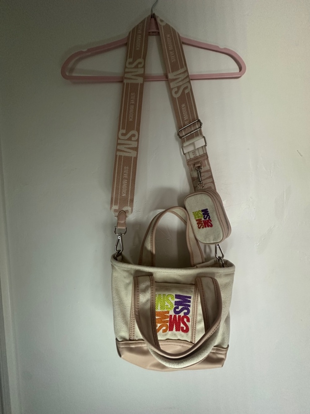 Beige Canvas Tote with Logo Patch